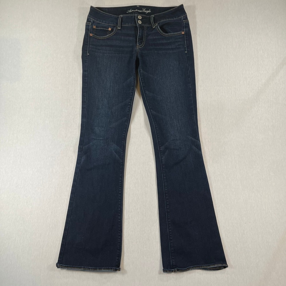 American Eagle Artist Flare Jeans 8 Long Dark Wash Stretch Low Rise 31" Ins